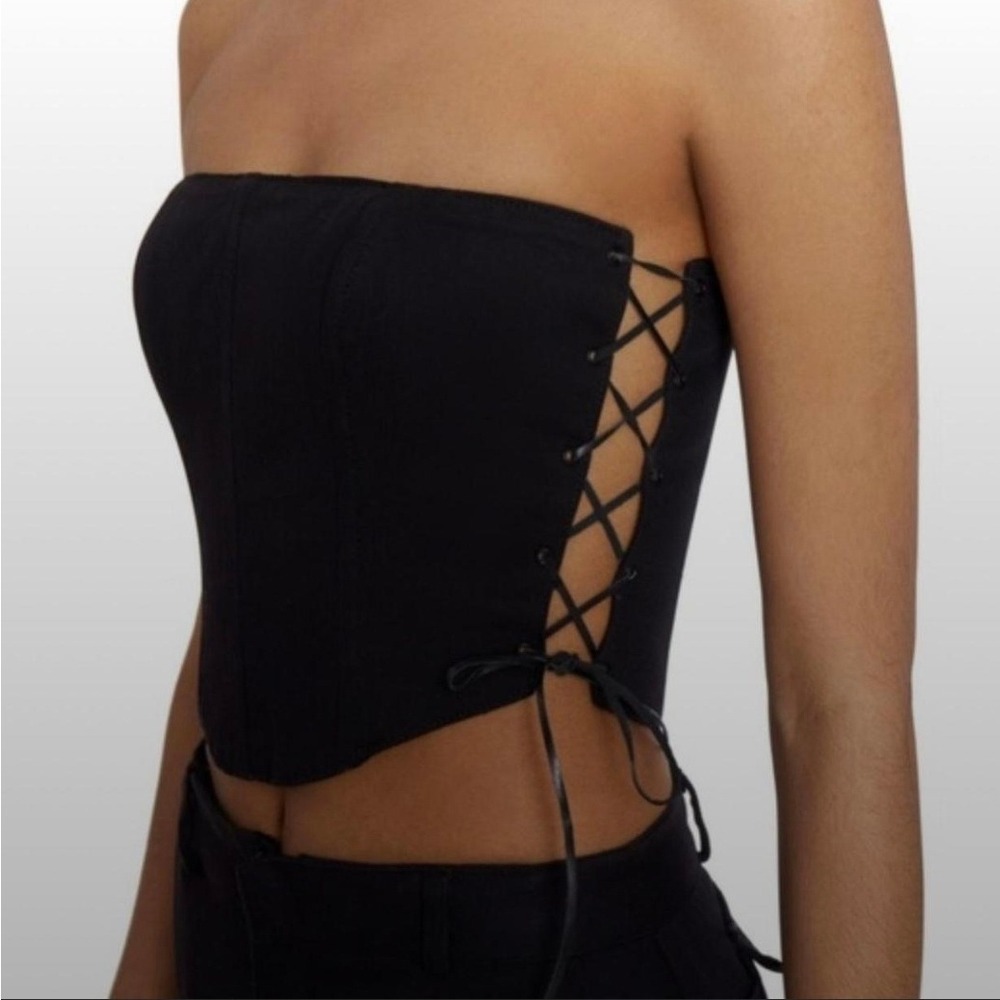 Guizio Black Corset Top Lace Up Bustier Tank Top Sleeveless Party Clubwear Women